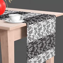 ArtzFolio Black & Grey Floral Printed Edge To Edge Table Runner image 2