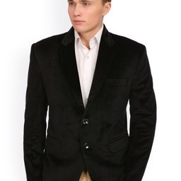 Wintage Men Black Single-Breasted Velvet Tailored Fit Party Blazer-50