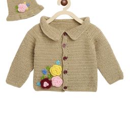 CHUTPUT Unisex Kids Brown Self Design Woolen Front-Open Sweater With Cap image 1