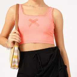 DressBerry Girly Groove Bow Detail Ribbed Crop Top-image-87