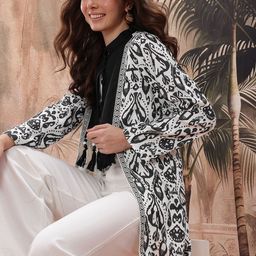 Sangria Ikat-Inspired Longline Tailored Ethnic Jacket With Beaded Tassels-picture-35