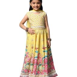 BIBA Girls Yellow & Pink Floral Print Lehenga Set-image-38