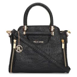 PELLE LUXUR Black Textured Medium Gia Satchel Handbag-image-2