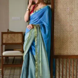 Suta Blue Cotton Woven Saree-image-34