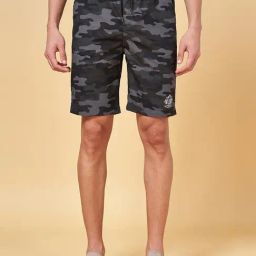 Urban Ranger by Pantaloons Black Cotton Slim Fit Camouflage Shorts-picture-29
