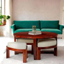 Ikiriya Nashville Brown Sheesham Wood Accent Coffee Table Set in Honey Finish-picture-29