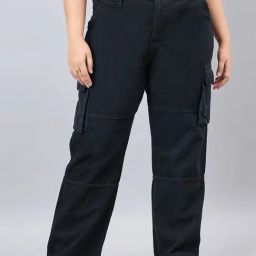Style Quotient Black Cotton Regular Fit Regular Fit High Rise Cargo Jeans-50