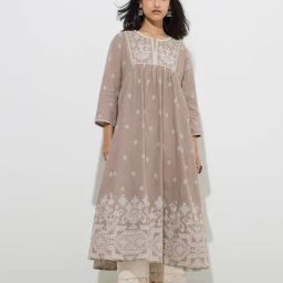 Utsa by Westside Taupe Embroidered Cotton A-Line Kurta-image-41