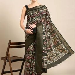 Kalyan Silks Black Silk Printed Saree With Unstitched Blouse-picture-44