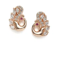 Zaveri Pearls Rose Gold Cubic Zirconia & Pearls Peacock Inspired Stud Earrings - ZPFK10339 image 4