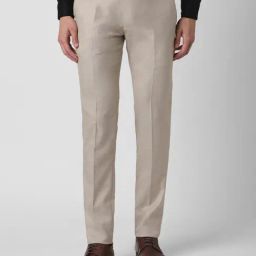 Peter England Beige Slim Fit Texture Trousers-image-56