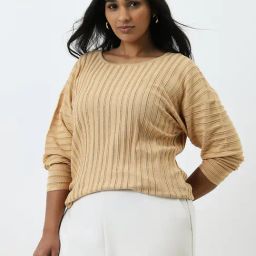 Gia by Westside Beige Self-Striped Sweater-image-1