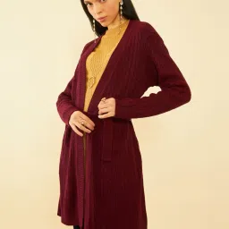 Soch Maroon Self Pattern Shrug With Belt image 4