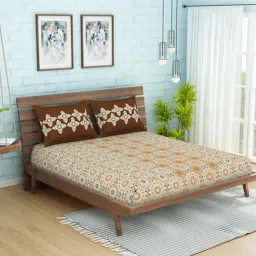 Spaces Atrium Beige Cotton 144 TC Bed Sheet Set-image-48