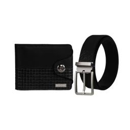 Scharf Black Leather Set Of Waist Belt And Wallet For Men-image-93