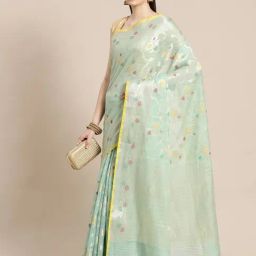 Banarasi Silk Works SeaGreen Woven Saree with Blouse-image-73