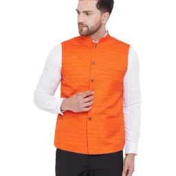 VASTRAMAY Orange Regular Fit Self Pattern Nehru Jacket-picture-1