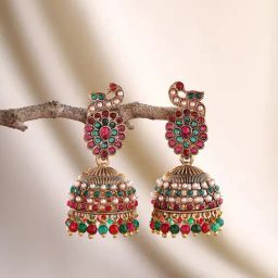 Priyaasi Floral and Peacock Temple Jhumki Earrings-51