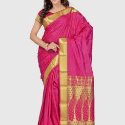 Varkala Silk Sarees Purple & Red Woven Saree With Unstitched Blouse-picture-0