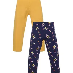 Plum Tree Kids Navy & Yellow Cotton Floral Print Leggings-image-98