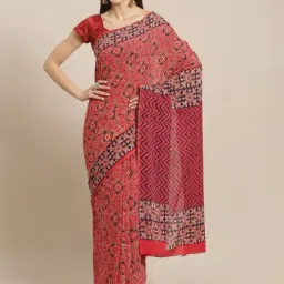 Kalakari India Red Cotton Printed Saree With Unstitched Blouse-picture-38