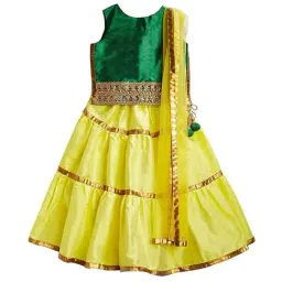 A.T.U.N. Green & Yellow Solid Lehenga with Blouse & Dupatta-image-3