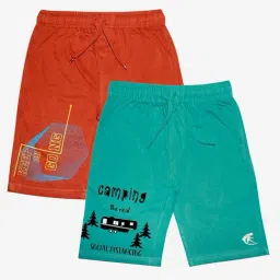 Kiddopanti Kids Brown & Turquoise Printed Shorts (Pack Of 2)-picture-22