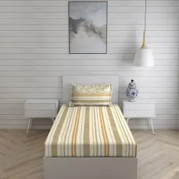 Layers Roma Stripes Yellow 120 TC Cotton Single Bed Sheet with 1 Pillow Cover-image-91