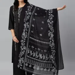 W Black Cotton Printed Dupatta-0
