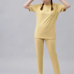 GRIFFEL Light Yellow Cotton Regular Fit T-Shirt With Trackpants-image-74