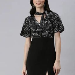 SHOWOFF Black Polyester Print Bodycon Dress-image-74