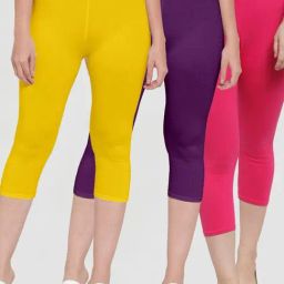 Gracit Yellow & Purple Mid Rise Capris - Pack Of 3-image-19