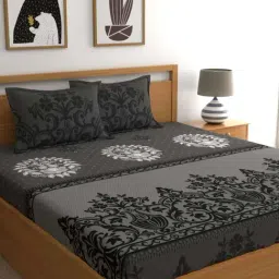 Dreamscape Grey Cotton 140 TC King Bedsheet with 2 Pillow Covers-picture-23