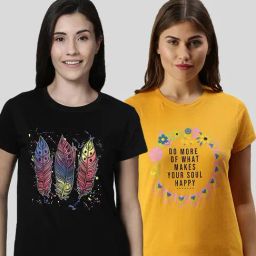 Kryptic Black & Mustard Cotton T-Shirt - Pack of 2-image-62
