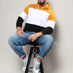 Instafab Plus Multicolour Cotton Regular Fit Colour Block Plus Size Hooded Sweatshirt image 4