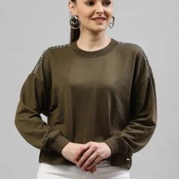 KASSUALLY Olive Cotton Relaxed Fit Sweatshirt-picture-3