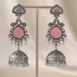 Priyaasi Pink Stone Elegance Enchanting Jhumki Earrings-30