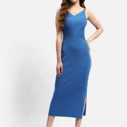 MADAME Royal Blue Slim Fit Bodycon Dress-image-42