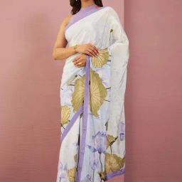 Taneira Purple Printed Saree With Unstitched Blouse-picture-43