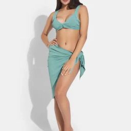 Secrets By ZeroKaata Green Plain Swimwear Bra Panty Set With Sarong-picture-17
