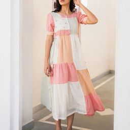 The Yellow Bow Colourblocked Fit and Flare Midi Dress-image-30