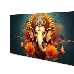 Nestroots Multicolor Canvas Serene Ganehsa On Nature Harmony Wall Painting - Gold Floating Frame image 4