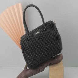 Mochi Black Textured Medium Satchel-image-44