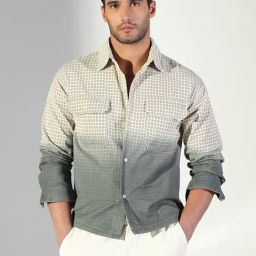 Showoff Beige Cotton Regular Fit Ombre Shacket-picture-15