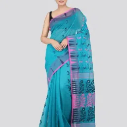 Pinkloom Blue Cotton Woven Saree-image-78