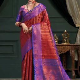 Mimosa Maroon Woven Saree With Unstitched Blouse-image-98