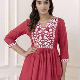 GULMOHAR JAIPUR Women Floral Embroidered Longline Top-image-42