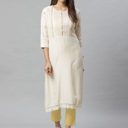 W Women Beige Yoke Design Straight Kurta-image-82