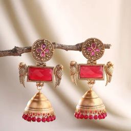 Priyaasi Ruby Stoned Jhumki Earrings-3