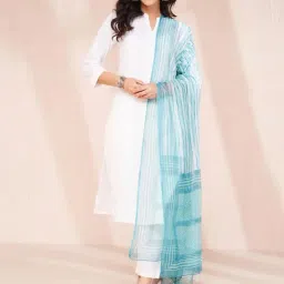 fabindia Blue Cotton Silk Hand Block Printed Dupatta-picture-23